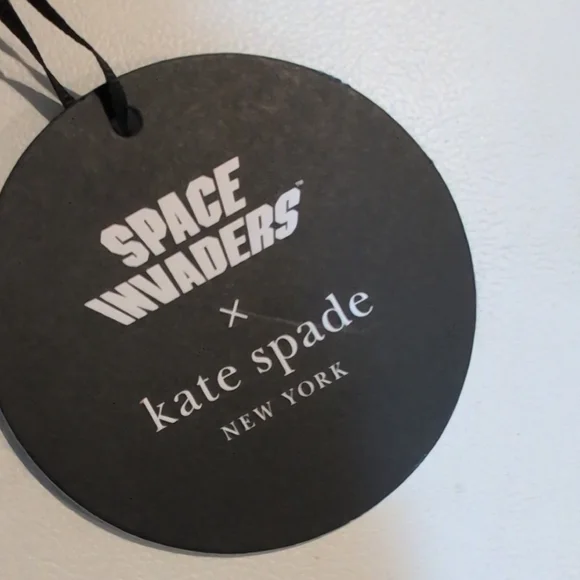 Kate Spade Black Glitter Space Invaders Wallet with Purple Zipper Pull